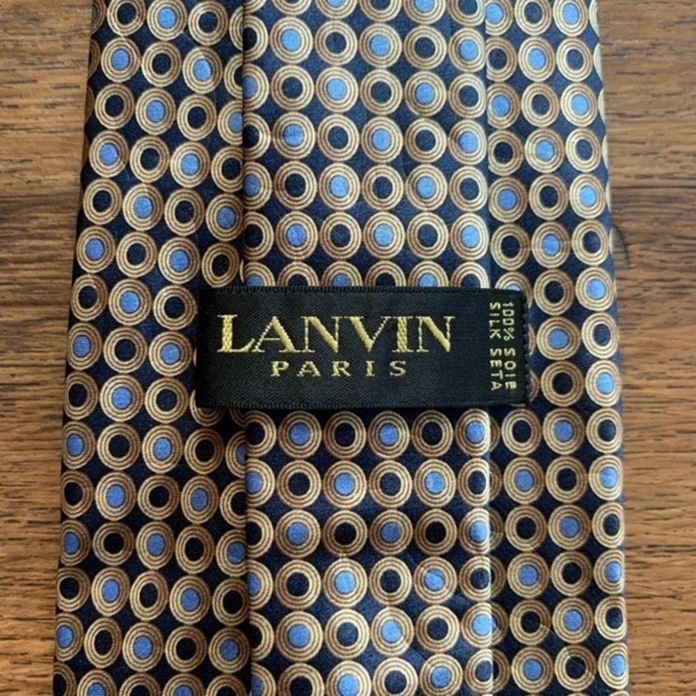 Lanvin Blue & Tan Circles Satin Tie